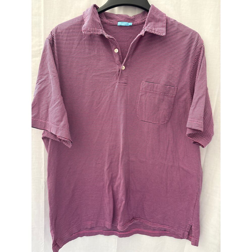 J McLaughlin Polo Shirt Mens XL Pink Stripe Pima Cotton Pocket Short Sleeve Golf
